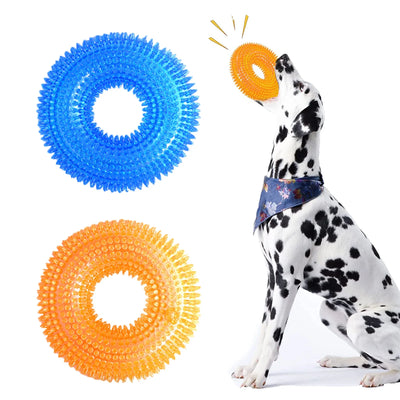 2 Pack Dog Squeaky Toys, Dog Chew Toys for Aggressive Chewers, Interactive Puppy Teething Toys, Durable Spiky Ring Toys, Fetch Toys for Small Medium Large Dogs