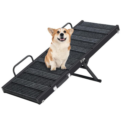MAHANCRIS 39.8'' Long Foldable Dog Ramp for Couch & Car, 5 Adjustable Heights from 11.6" to 23.2" with Anti-Slip Mat & Safety Rails, for Dogs up to 50 Lbs