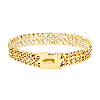 Double Row Six-Sided Polished Gold Dog Chain Stainless Steel Metal Chain Pet Dog Collar