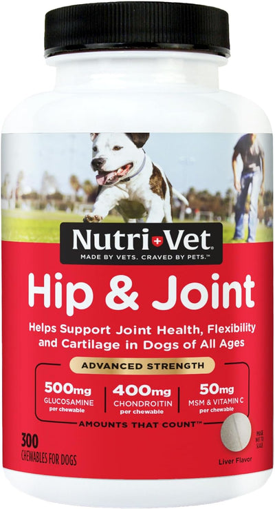 Advanced Strength Hip & Joint Chewable Dog Supplements- Formulated with Glucosamine & Chondroitin to Support Dog Cartilage & Mobility- 300 Tablets