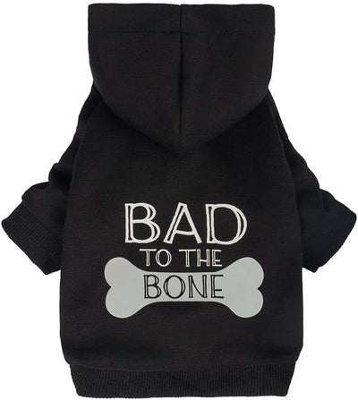 Bad to the Bone Dog Hoodie, Dog Clothes for Small Dogs Girl Boy, Dog Sweatshirt with Hood, Funny Dog Clothes, Pet Cat Outfit, Black, Large